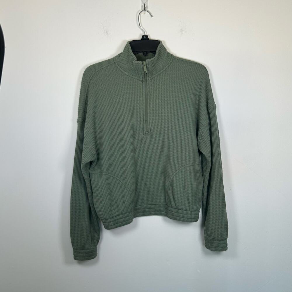 Aerie CozyUp Waffle Knit Quarter Zip Sweater, Seafoam Green Sz XS